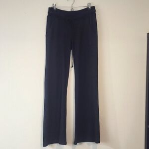 BCBGENERATION Black Poly Rayon Ribbed Tie Waist Pocketed Wide Flare Knit Pants